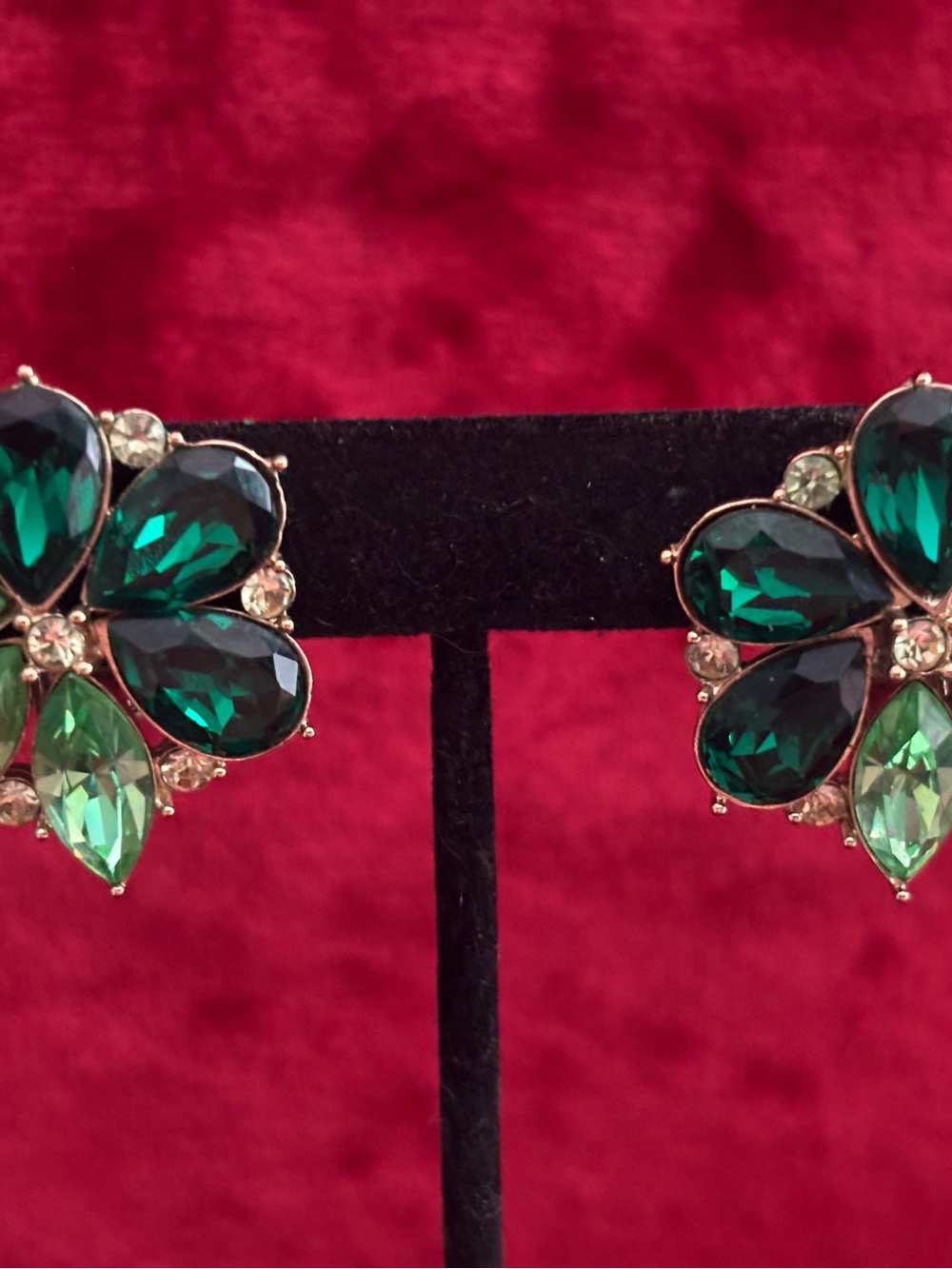 Vintage Napier Green Teardrop Cluster Statement Earrings -clip on